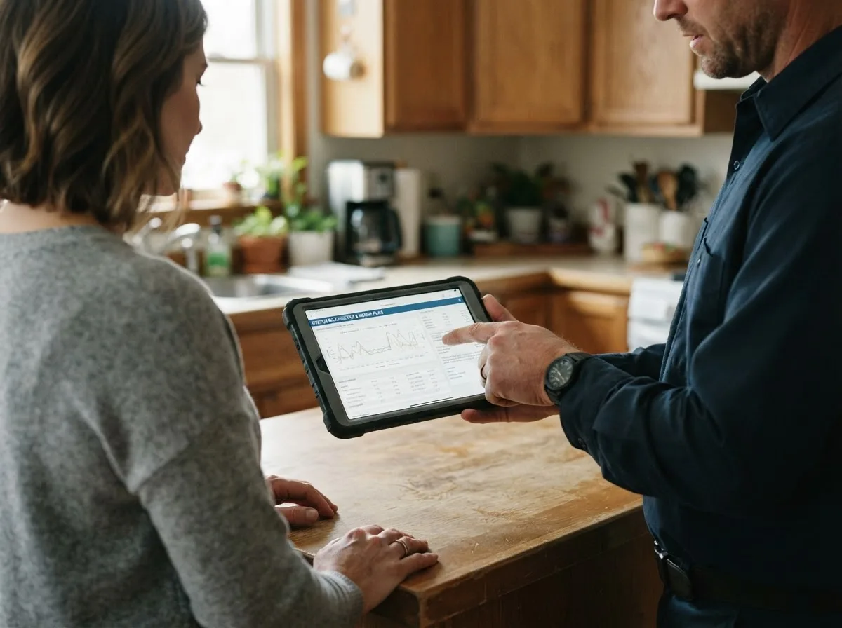 HVAC technician inspecting a heating & cooling system in Cougar, WA